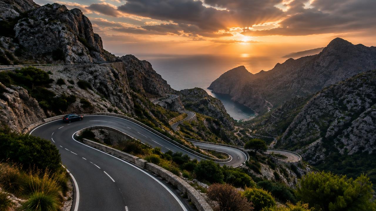 Winding Mediterranean cycling road in Mallorca